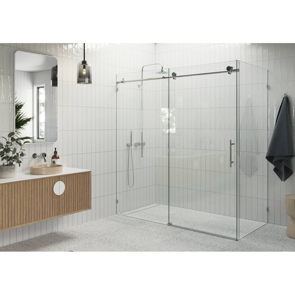 Glass Warehouse 68 in - 72 in x 36 in x 78 in Frameless Sliding Shower Door with Return Panel
