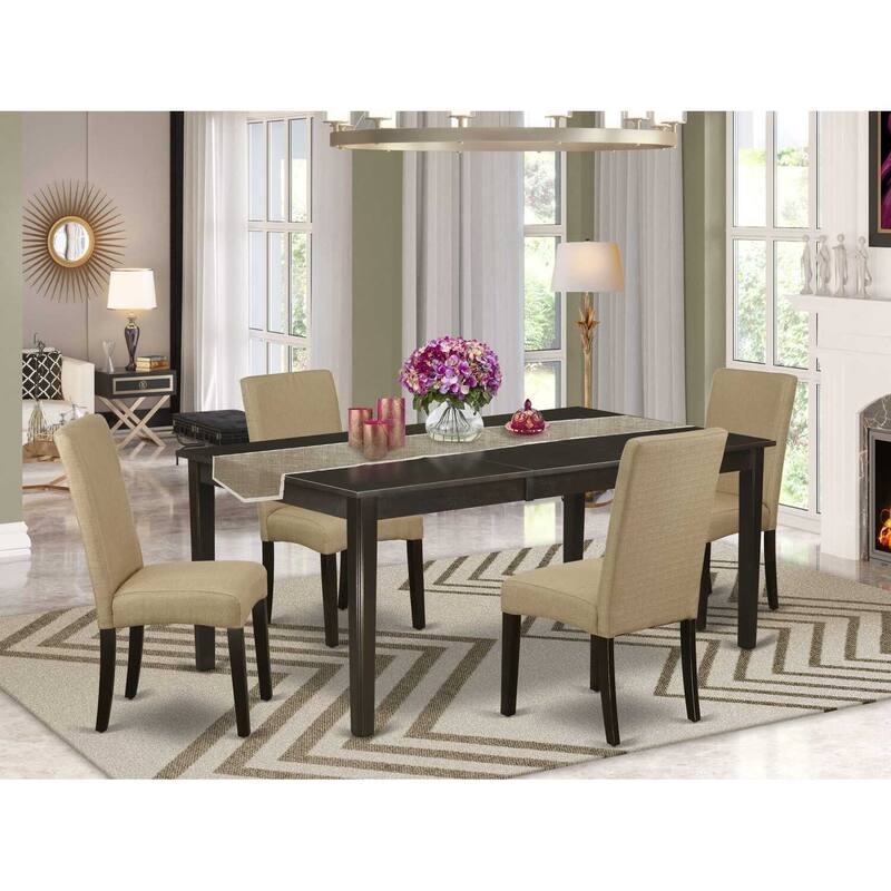 HomeStock 5-Pc Cappuccino Solid Wood Top-Dining Room Set with Butterfly Leaf-Seats 4