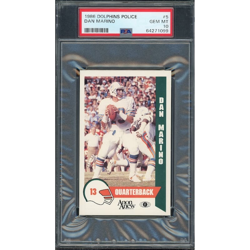 Dan Marino 1986 Dolphins Police Football Card #5 Graded PSA 10 - 8'6" x 11'6"