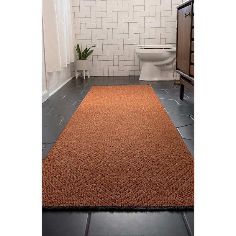 Alameda Solid Color Chevron Machine Washable Indoor Area Rug - 2'3'' x 7'7'' - Orange/Copper