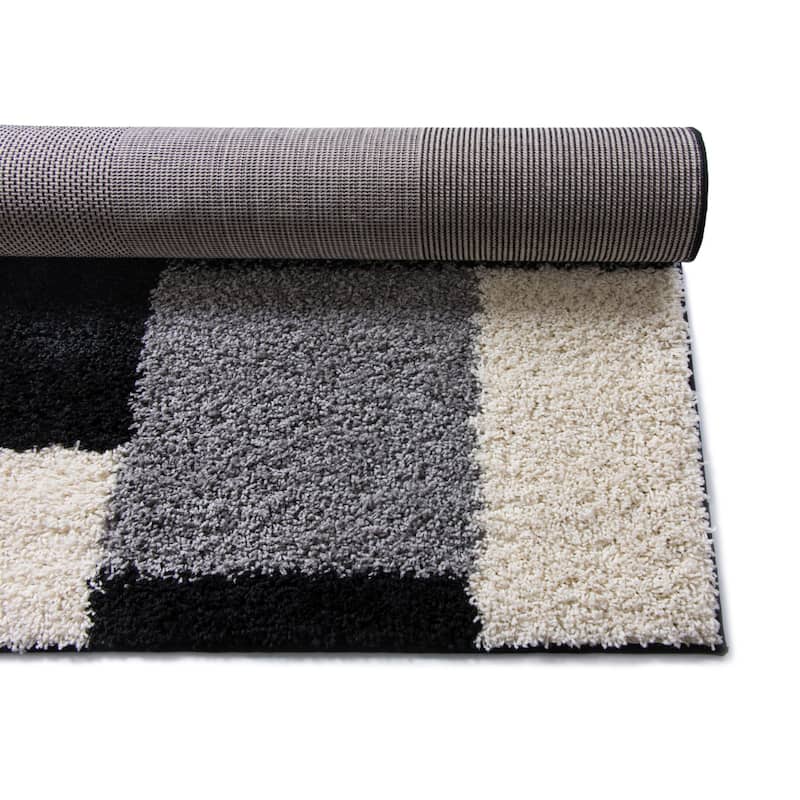 Well Woven Modern Geometric Squares Black Area Rug - 6'7" x 9'10"