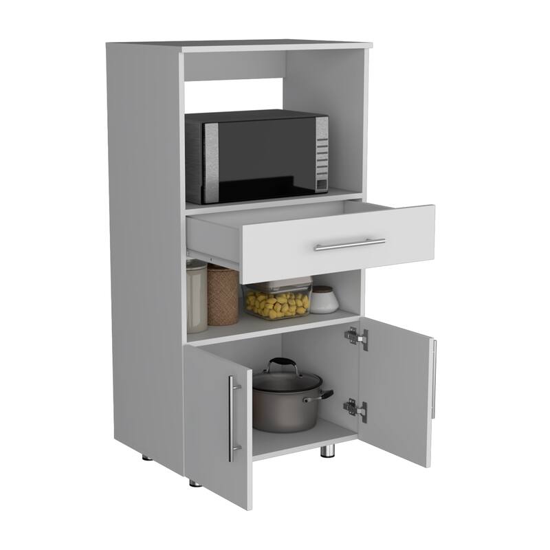 Pantry Cabinet with Microwave Stand, Multi-Functional with Drawer and 2-Door