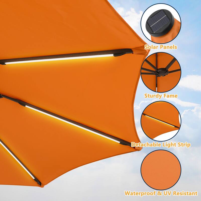 Clihome 15Ft Outdoor Solar Lights Rectangular Crank Market Umbrella, with Base