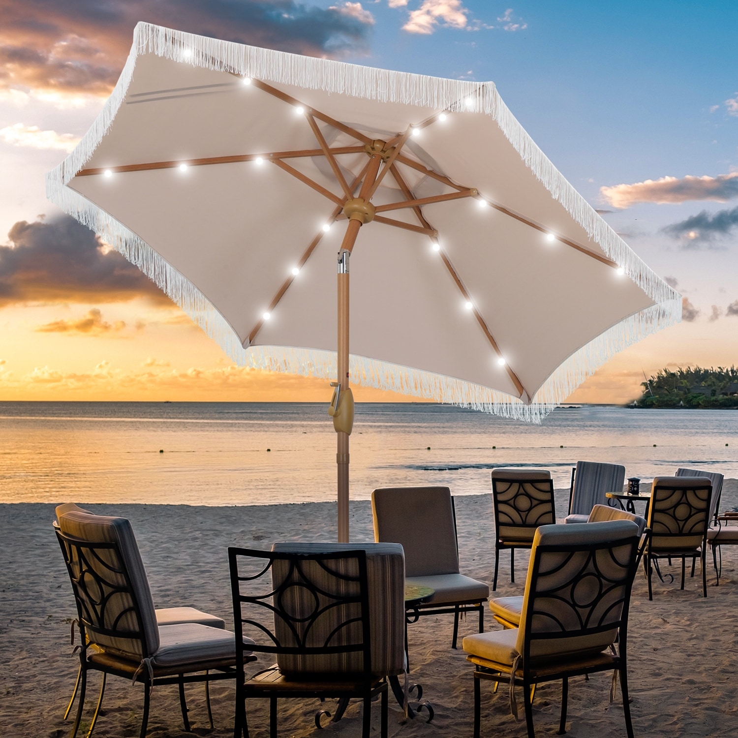 7ft cantilever patio umbrella Standard Wooden Market with Tilt Mechanism Covered Living WEATHER READY JOYESERY 11 x 7 ft.