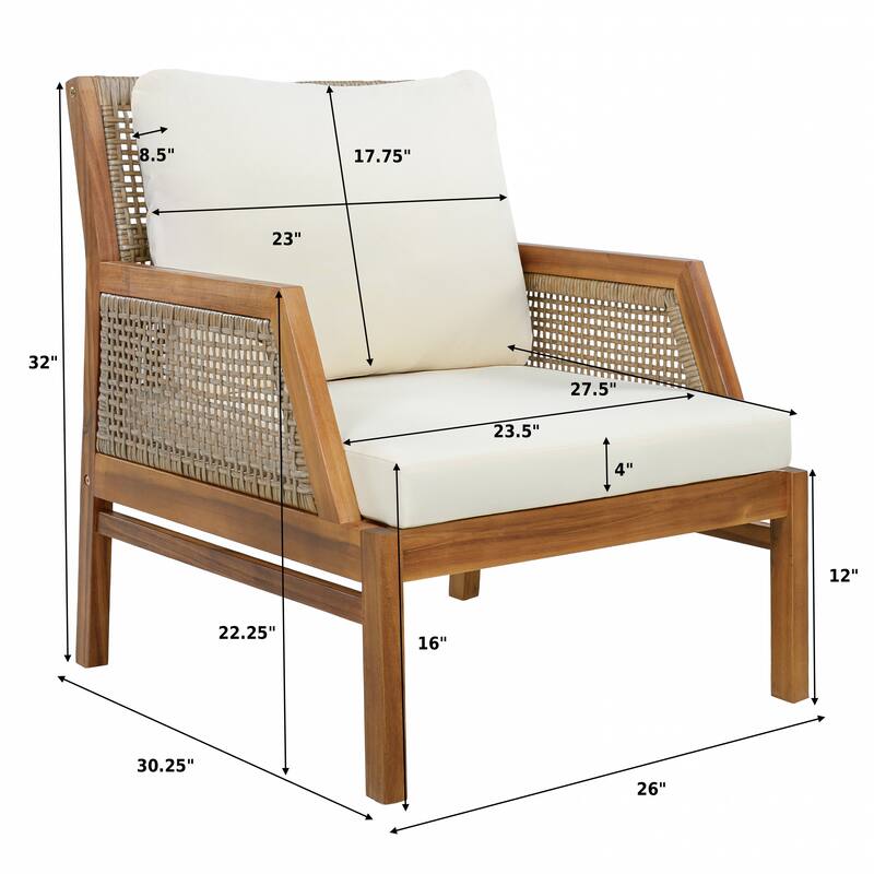 Christopher Knight Home - Ethel 4-Piece Outdoor Acacia Wood & Wicker Patio Conversation Set with Cushions