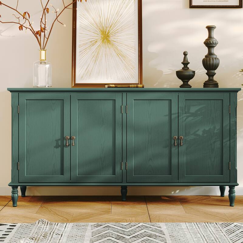 58" Wide Retro Sideboard Cabinet With Adjustable Shelves And 4 Doors - Blue