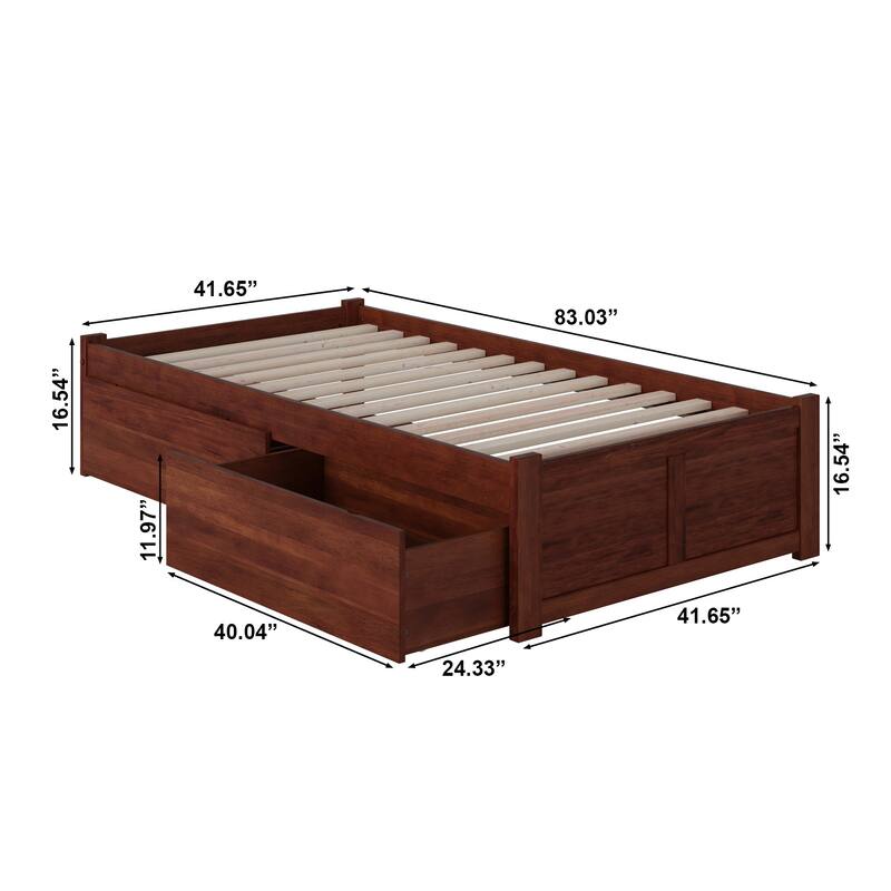 Concord Twin XL Platform Bed with Footboard and 2 Bed Drawers in Walnut