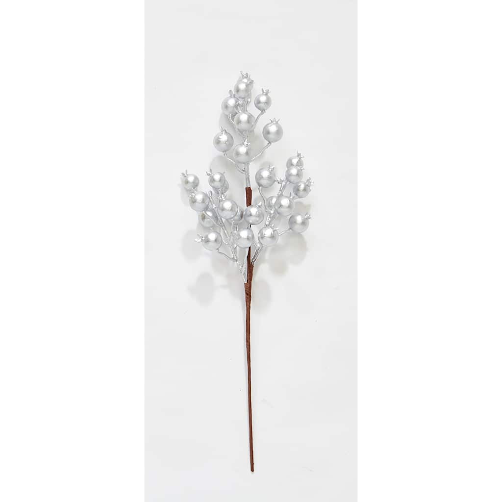18" Artificial Holly Berry For Christmas Spray, Silver, Set of 3 - 18