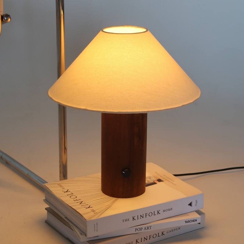 Brightech Oakley LED Walnut Brown Wood Midcentury Dimmable Bedside Nightstand Desk Lamp