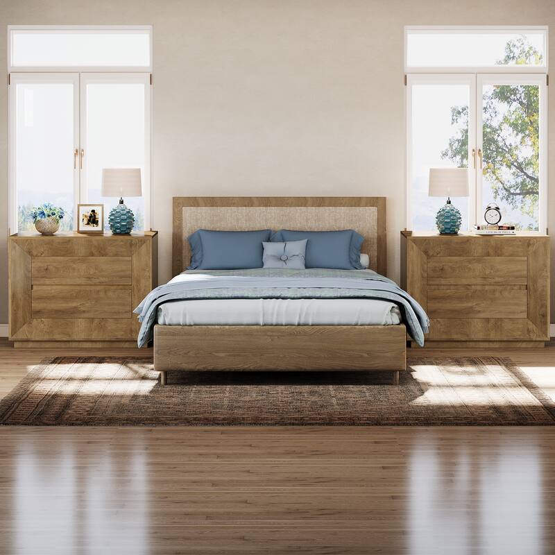 35.4" W Nightstand, Oak Large Night Stand with 2 Drawers