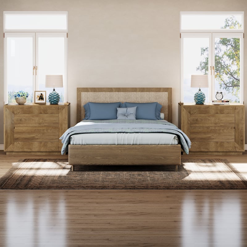 35.43" W Oversized Nightstand, Oak Large Night Stand with Drawers