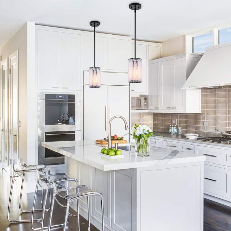 Cloudy White Glass Black Pendant Lighting Modern for Kitchen Island