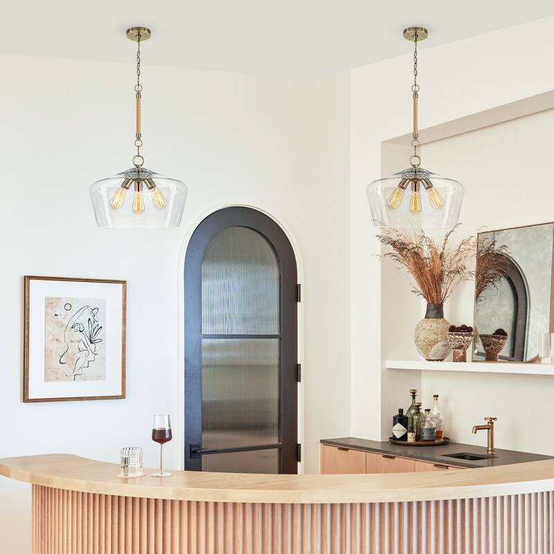 Modern 3-Light Clear Glass Pendant Chandelier for Kitchen Dining Room - Dia.18-in