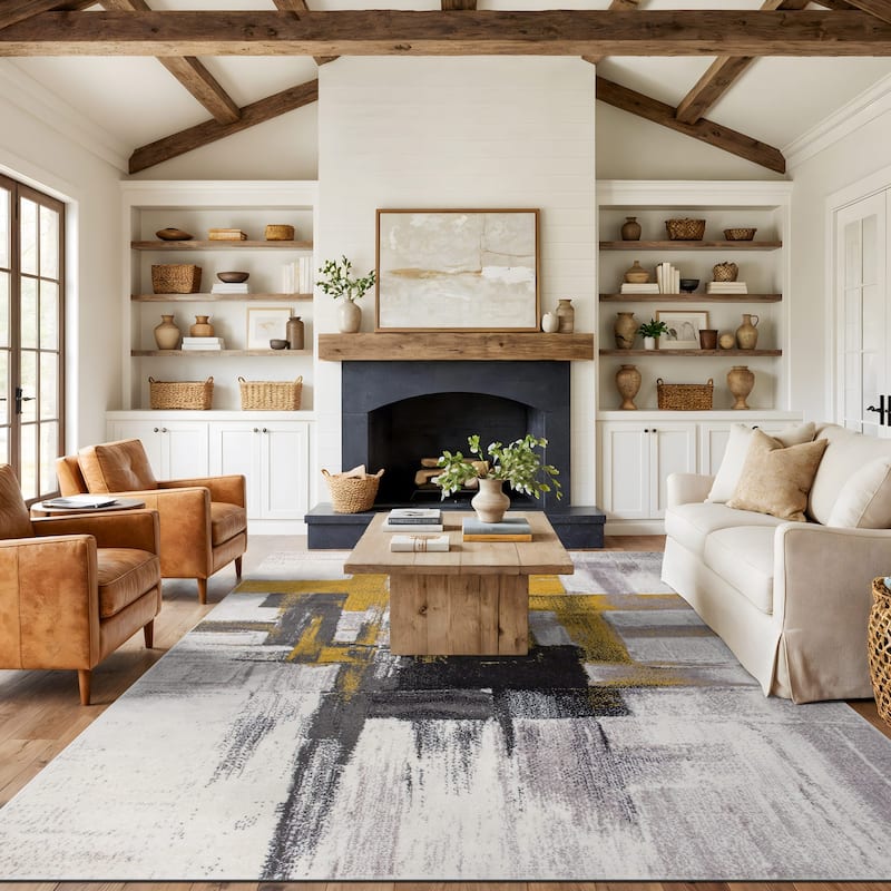 World Rug Gallery Modern Abstract Art Area Rug - 7'10" x 10' - Gold