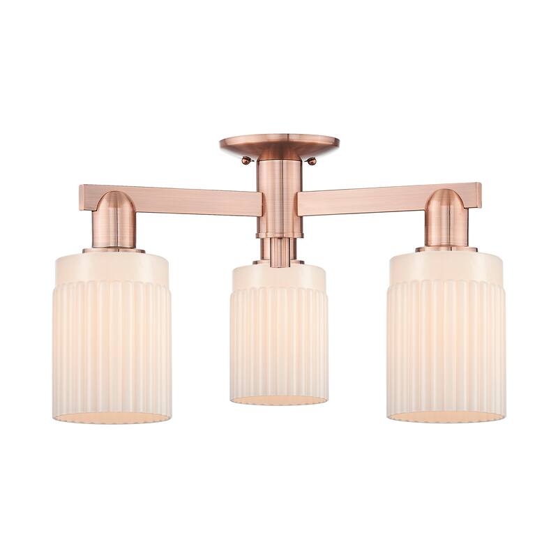 Innovations Lighting Endless Possibilities Arcadia - Hadley - 3 Light 22" Semi-Flush Mount - Antique Copper/Matte White