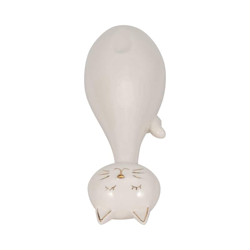 Sagebrook Home Ceramic 9" Sitting Kitty Figurine, Elegant White/Gold Decor, Perfect Gift - 3" x 3" x 9"