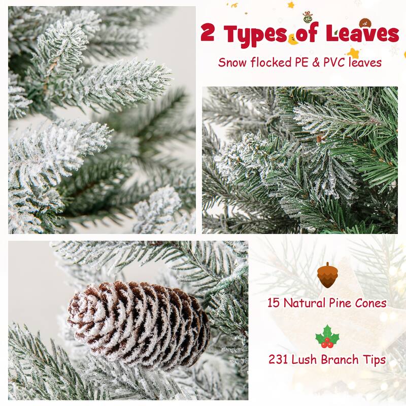 Gymax 2PCS 4 FT Artificial Xmas Tree Flocked Christmas Tree w/ 231 PE - See Details
