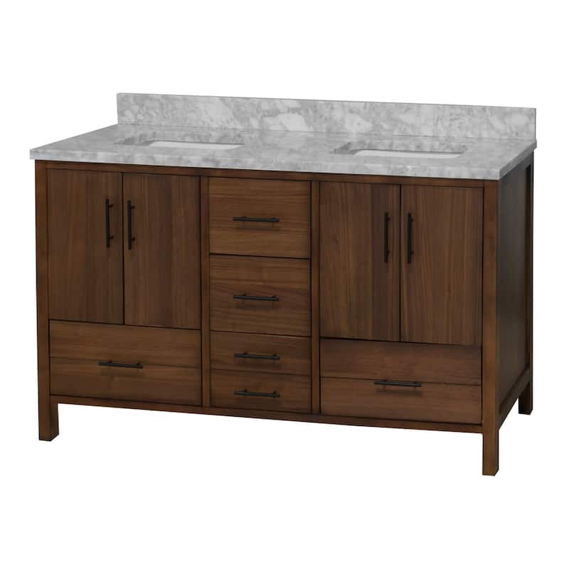 KitchenBathCollection California 60" Double Bathroom Vanity with Carrara Marble Top