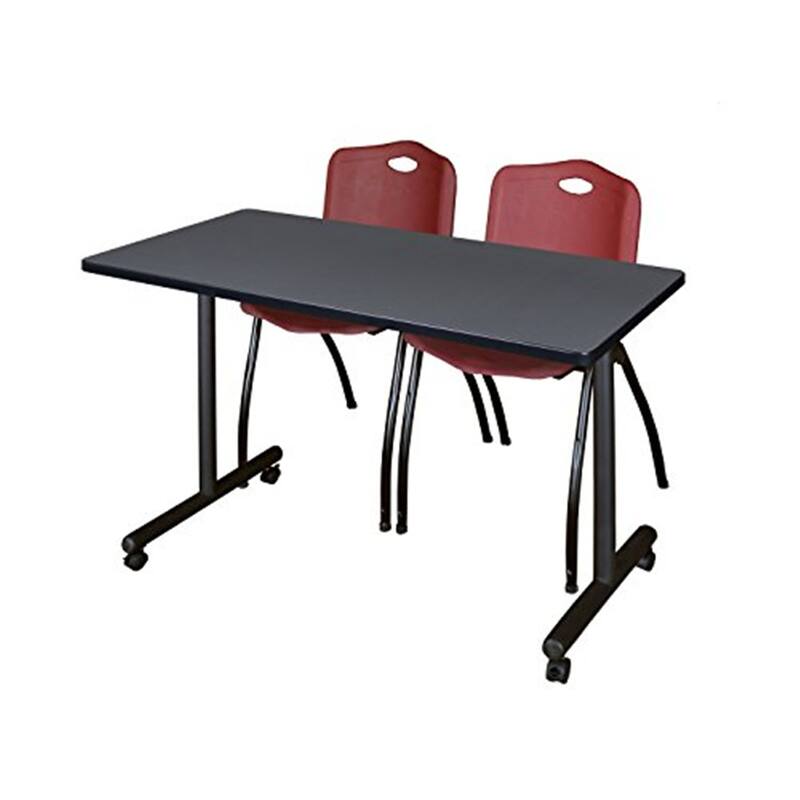 48" x 24" Mobile Training Table- Grey & 2 'M' Stack Chairs- Burgundy