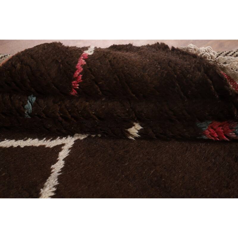 Tribal Brown Moroccan Oriental Area Rug Hand-Knotted Wool Carpet - 6'10" x 11'0"