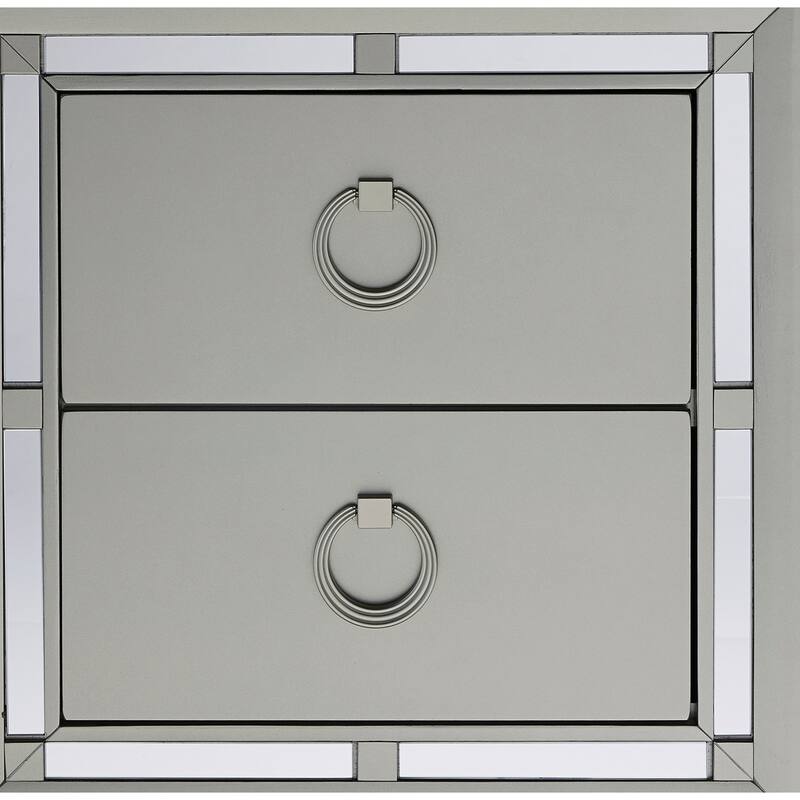 Silver Nightstand with Mirror Accents and Spacious Drawers