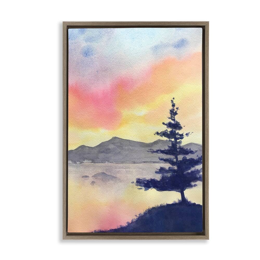 Stupell Radiant Sunset over Lake Framed Floater Canvas Wall Art Design By Stephanie Fielden