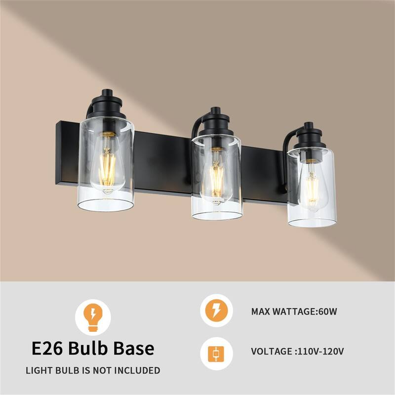 3-Light Industrial Black Vanity Light with Clear Glass Shades