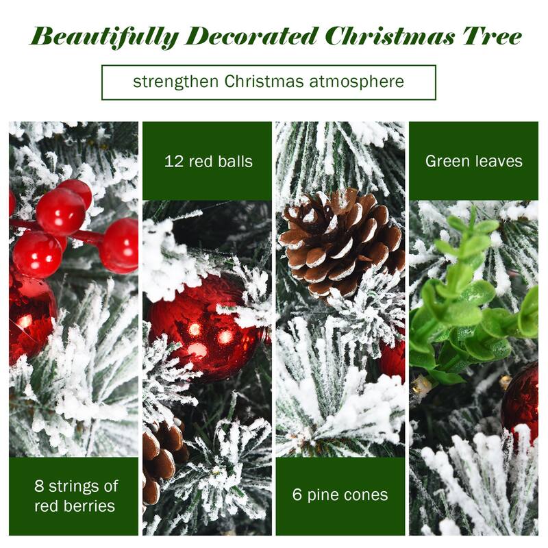 Gymax 2PCS Pre-Lit Snow Flocked Christmas Tree Pathway Xmas Tree w/ 8 - See Details