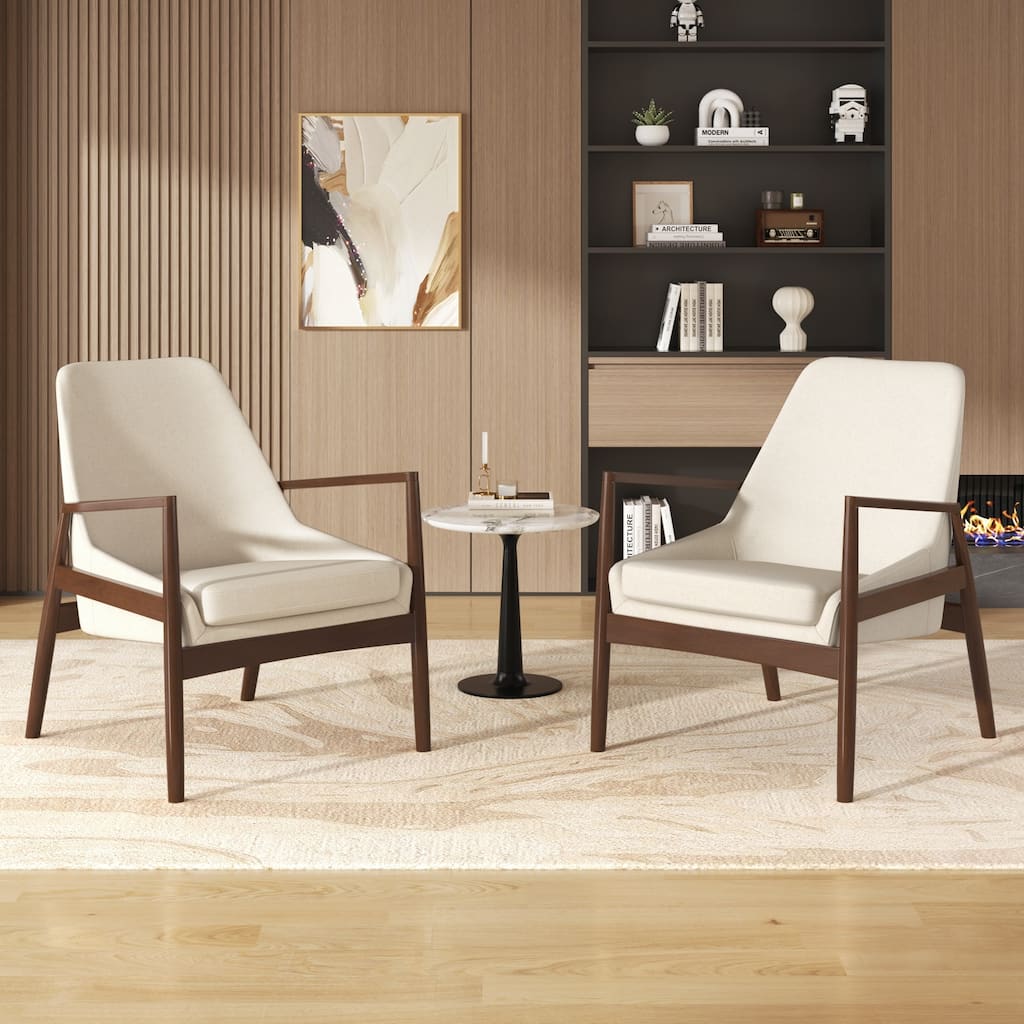 Faux Leather Accent Chair Set of 2, Upholstered Armchair with Wood Frame, High Back Reading Leisure Chair for Living Room