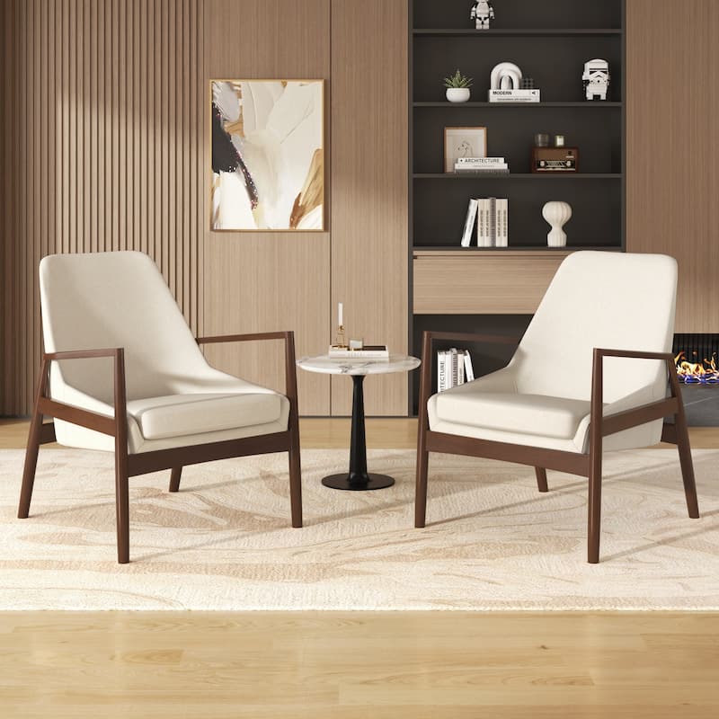 PU Leather Mid-Century Accent Chairs (Set of 2) - Beige