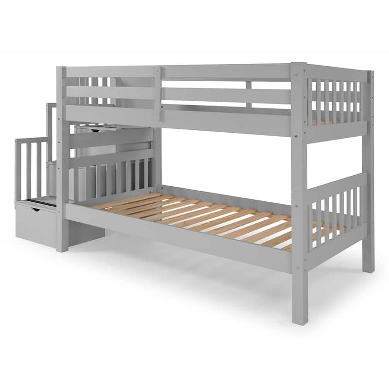 Taylor & Olive Trillium Twin over Twin Stairway Bunk Bed, 3 Steps