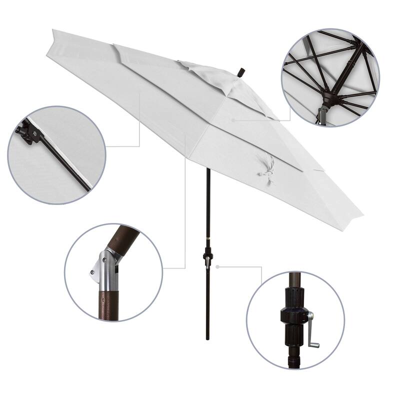 California Umbrella 11' Sun Master Patio Umbrella Bronze Aluminum Pole Fiberglass Ribs Crank Lift Tilt Olefin Royal Blue
