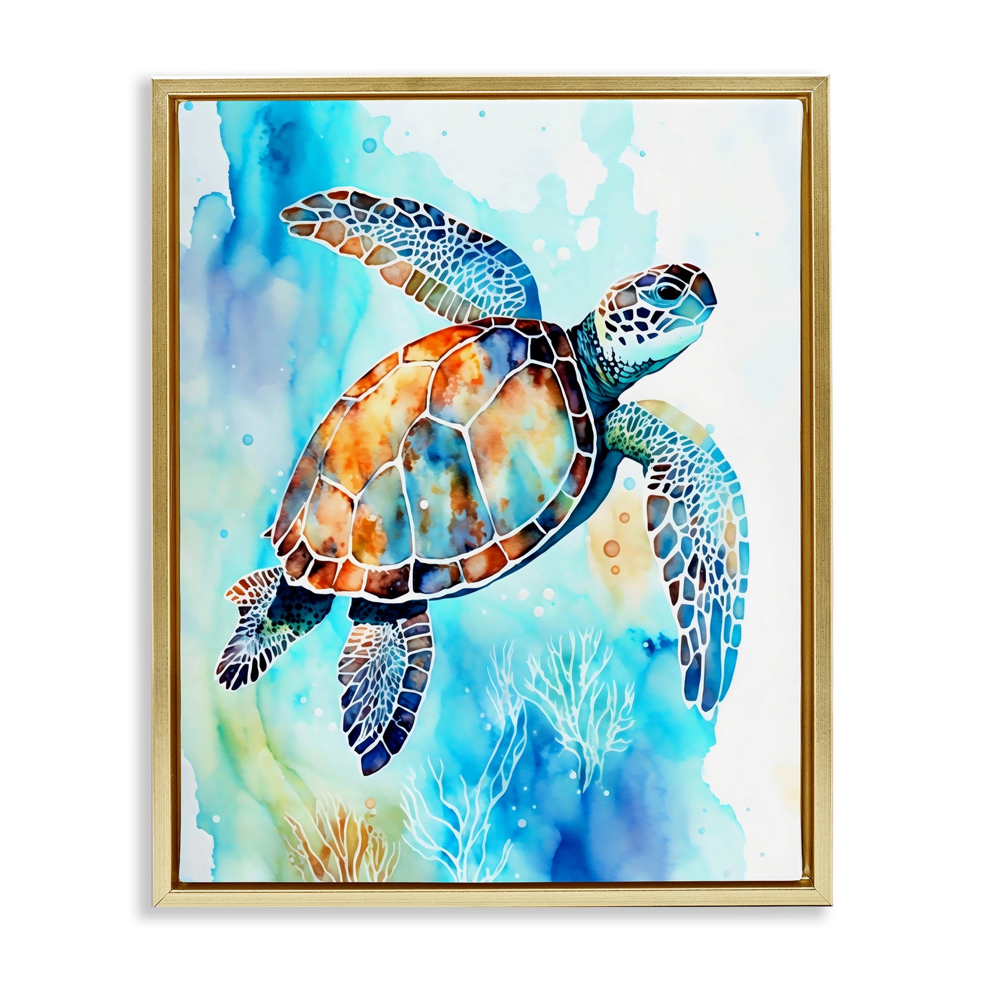 Stupell Watercolor Style Sea Turtle Framed Floater Canvas Wall Art Design By LSR Creative Studio
