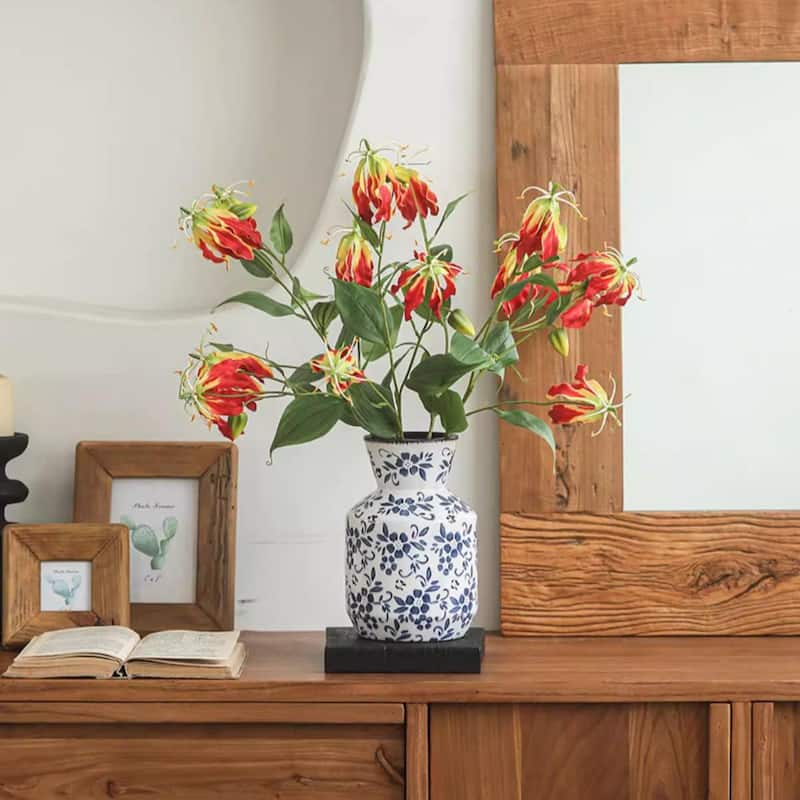 RusticReach Faux Fire Lily Stem 31.9" Tall