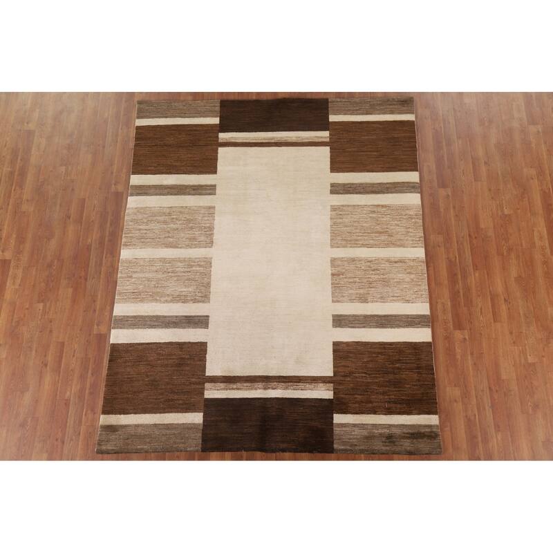 Geometric Gabbeh Kashkoli Area Rug Handmade Wool Carpet - 6'5" x 8'0"