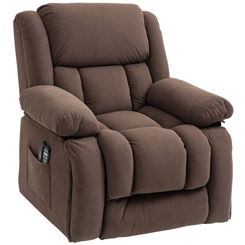 Brown Velvet Lift Recliner Massage Chair with Lumbar Heating Footrest USB Port and Side Pockets