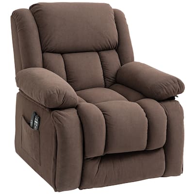 Brown Velvet Lift Recliner Massage Chair with Lumbar Heating Footrest USB Port and Side Pockets