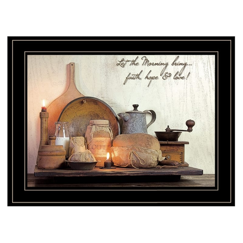 TrendyDecor4U Farmhouse "Faith, Hope, & Love" Framed Print Wall Art by Susie Boyer - Earth Tone