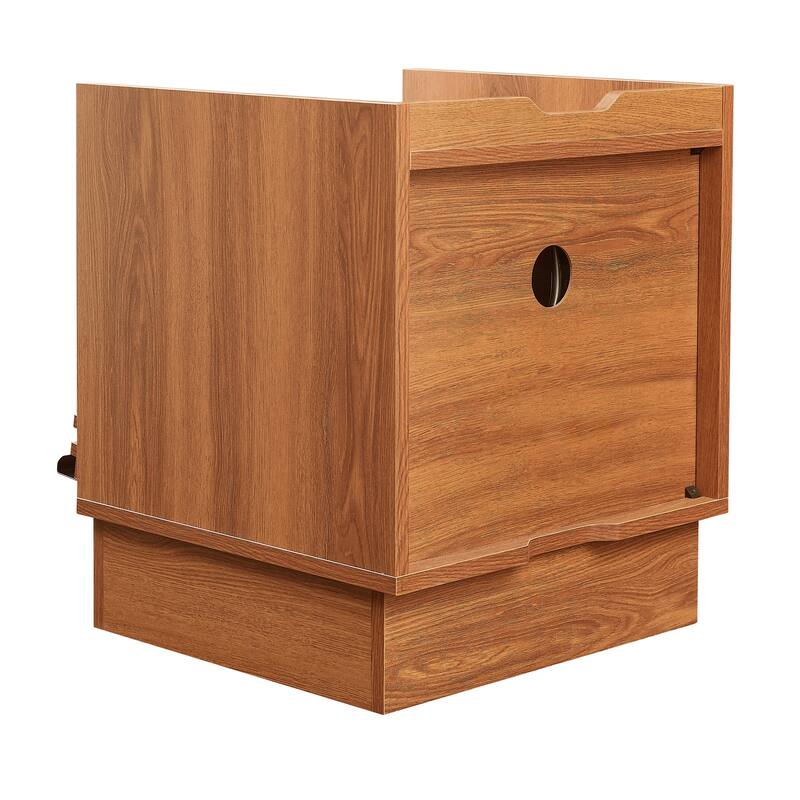 Mid-Century Modern 2-Drawer Nightstand with Charging Station & LED Lights - Bedside/End Table (Yellow)