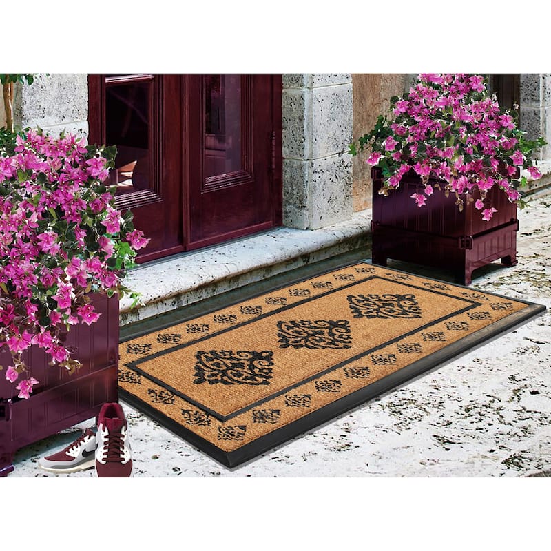 A1HC- Designer Hand-Crafted Rubber & Coir Frame Molded Double Door Mat, Perfect and more functional size