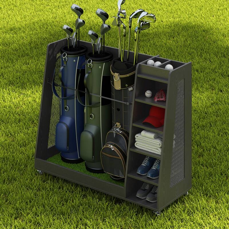 Moasis 35"/47" Wooden Golf Equipment Organizer Storage Rack with Wheels - 47.2"W x 17.7" D x 40.15"H - Grey