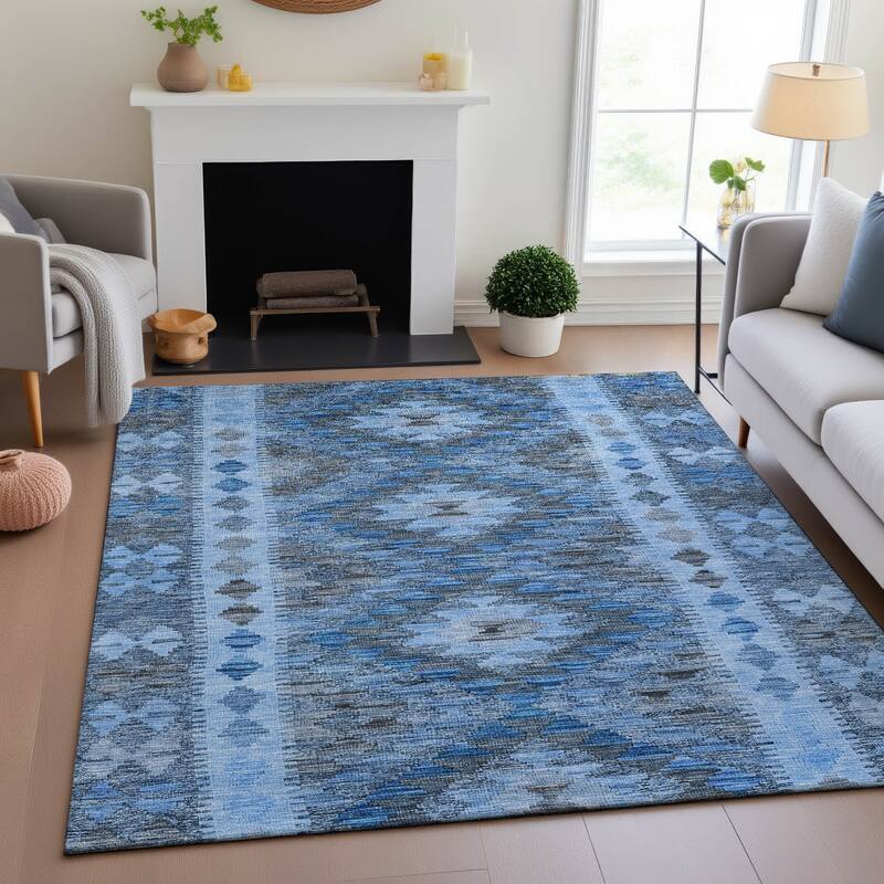 Premium Washable Super Soft Global Boho Mayfield Rug - Navy - 9' x 12'