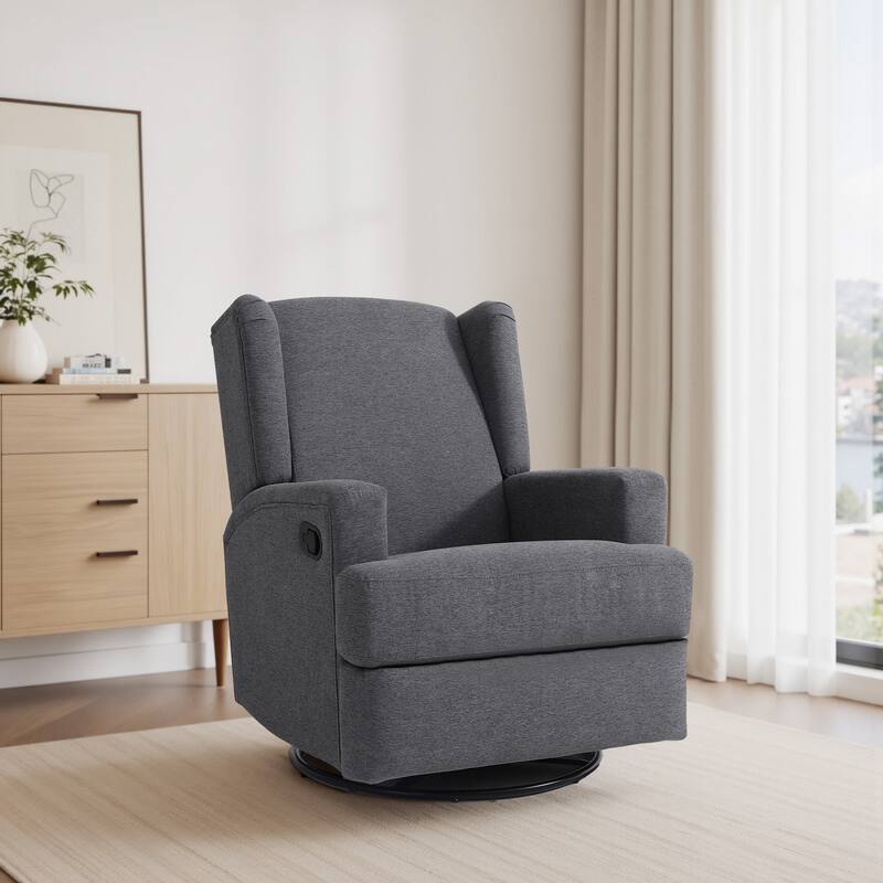 Swivel Wingback Glider Rocker Nursery Recliner Chair - GRAY