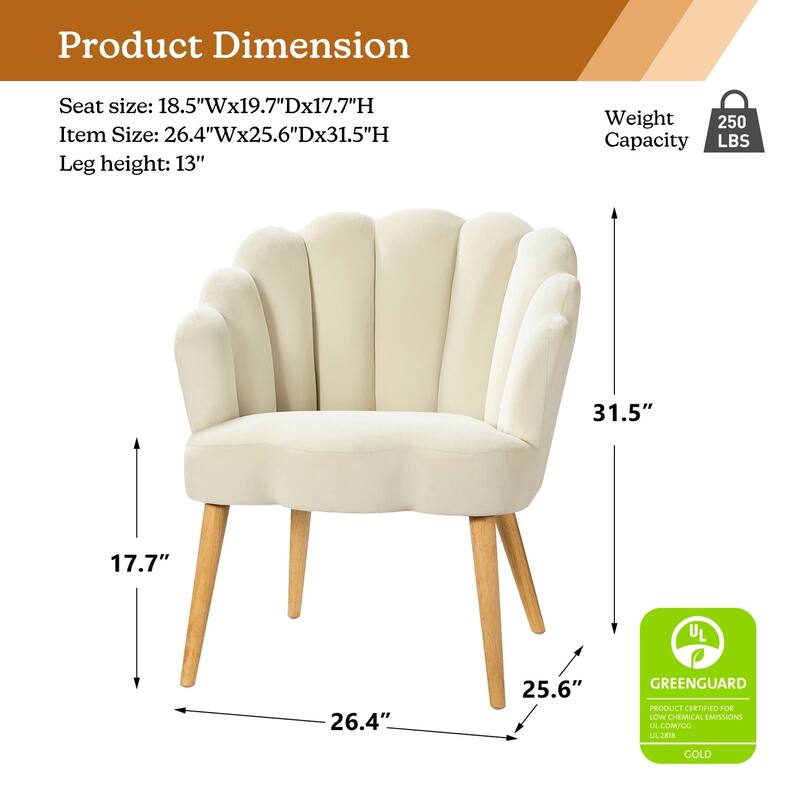 Eleanora Morden Scalloped Velvet Arm Chair with Tufted Back by HULALA HOME