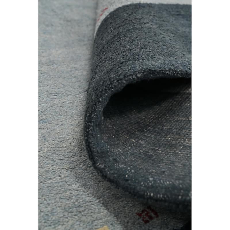 Hand Knotted Oriental 100% Wool Carpet Modern Bordered Navy Blue & Blues Gabbeh Area Rug - 9' 8'' X 6' 6''