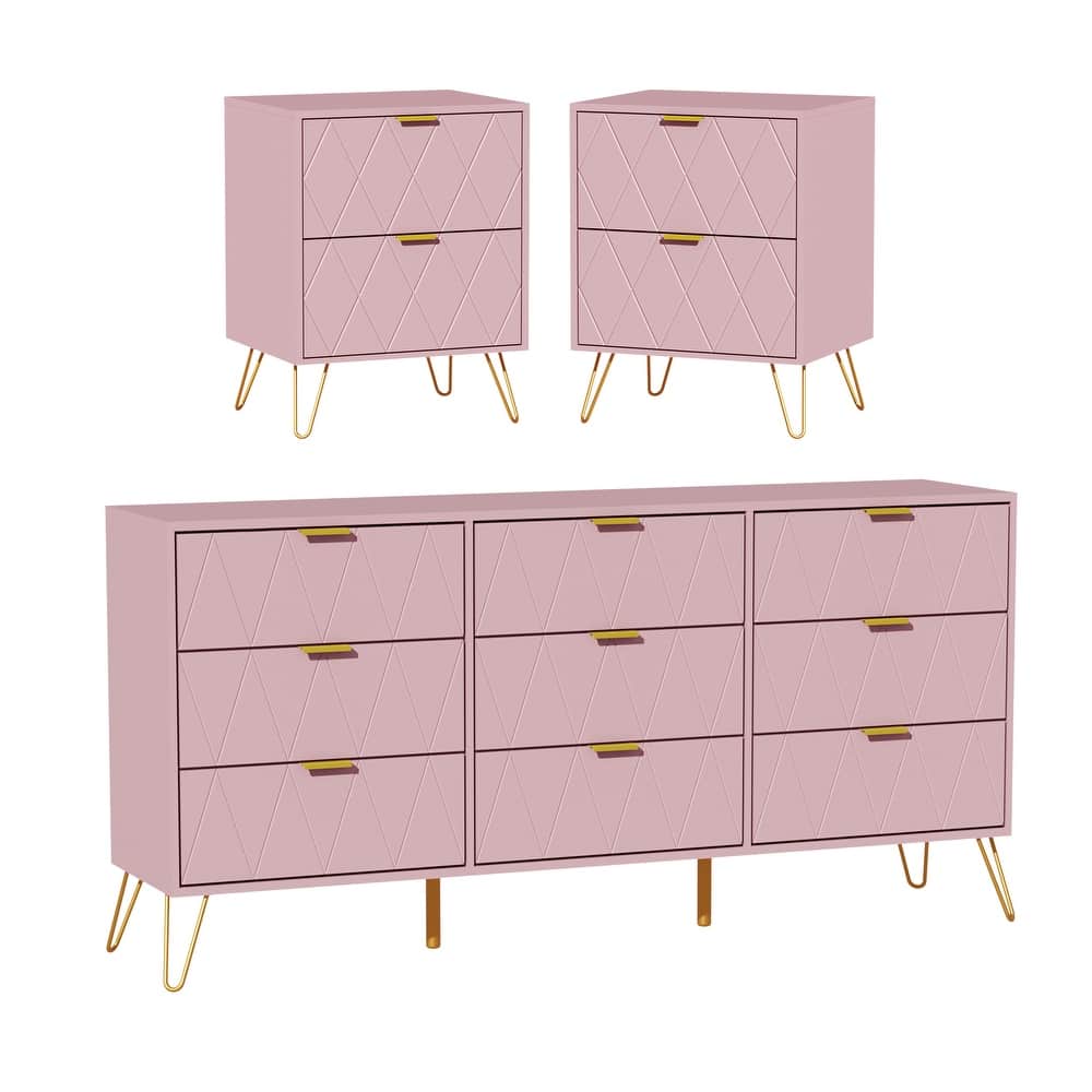 9 Drawer Dresser and Night Stand Sets for Bedroom Set of 2