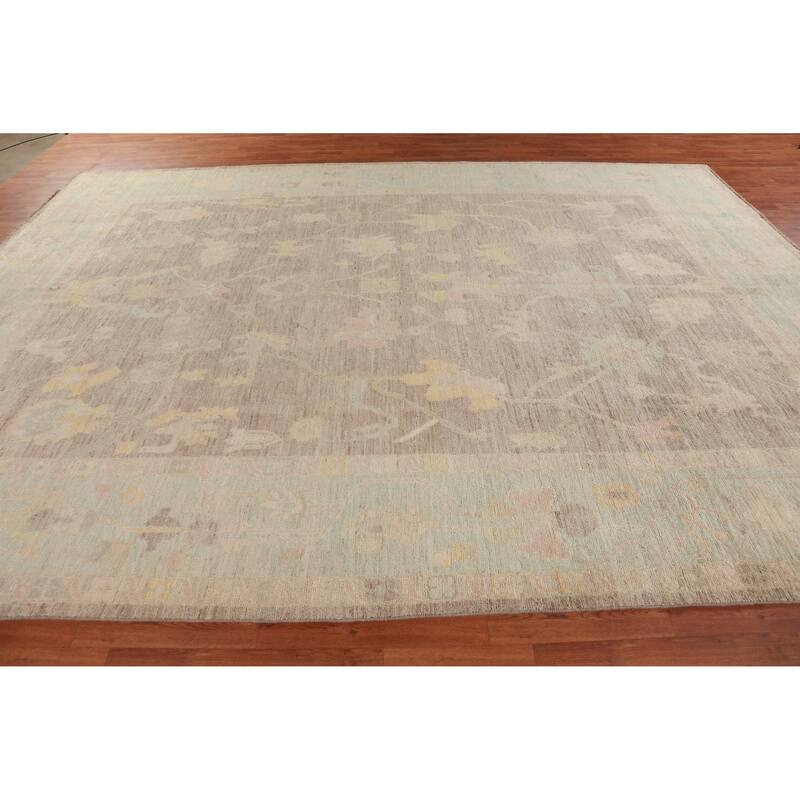 Hand Knotted Oriental 100% Wool Carpet Transitional All-Over Brown Oushak Area Rug - 13' 5'' X 9' 11''