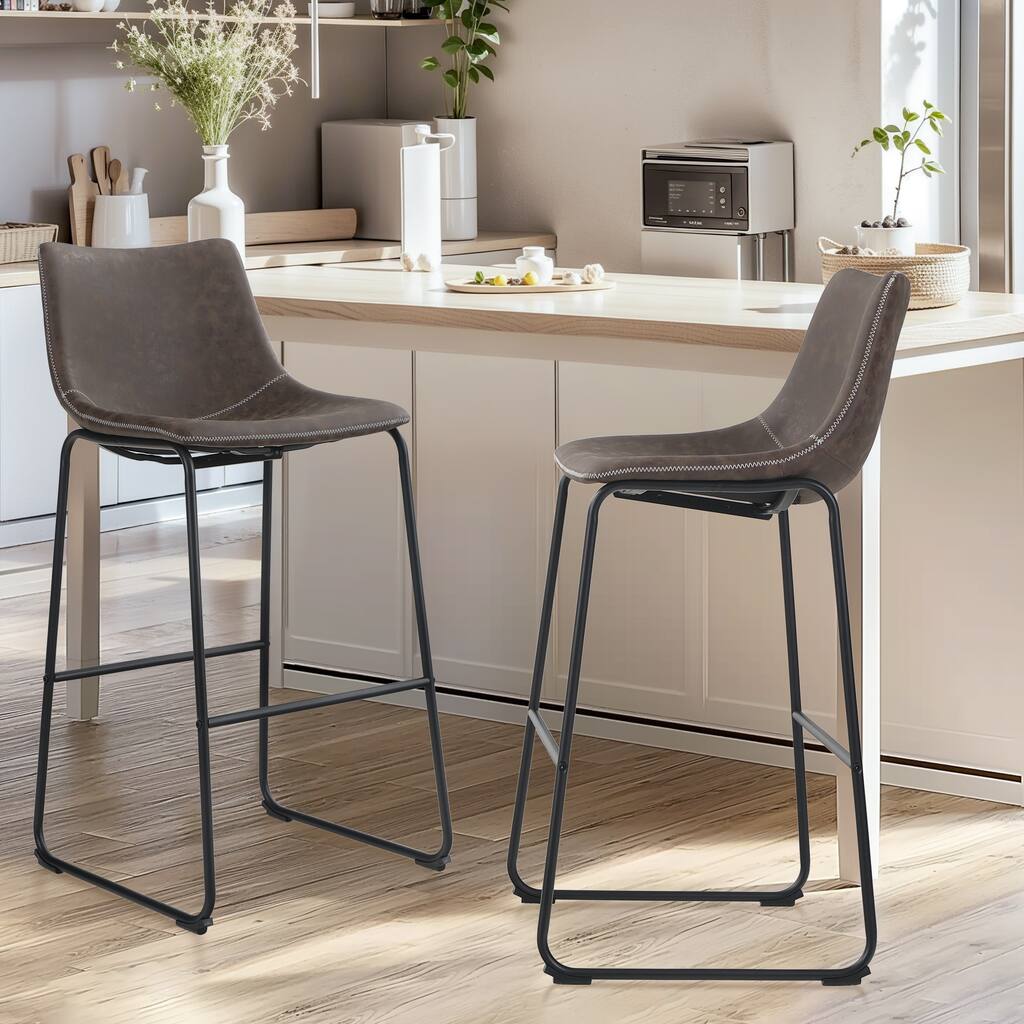 PHI VILLA Square PU Leather Counter Height Kitchen Bar Stools with Back, Set of 2