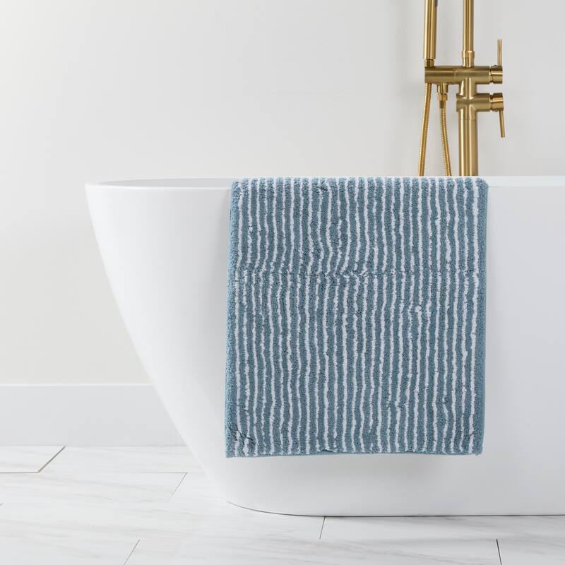 Becky Cameron 100% Cotton Pinstripe Patterned Bath Mat - 34" x 21" - Light Blue
