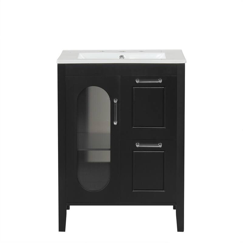 24" Bathroom Wood Vanity Cabinet with Sink, 2 Drawers and Door